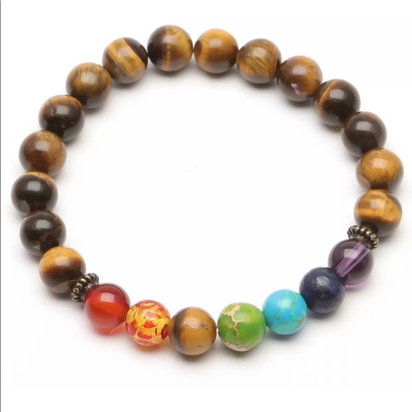 7 Chakra Tiger’s Eye Bracelet Energy Balance Faith - Picture 4 of 7